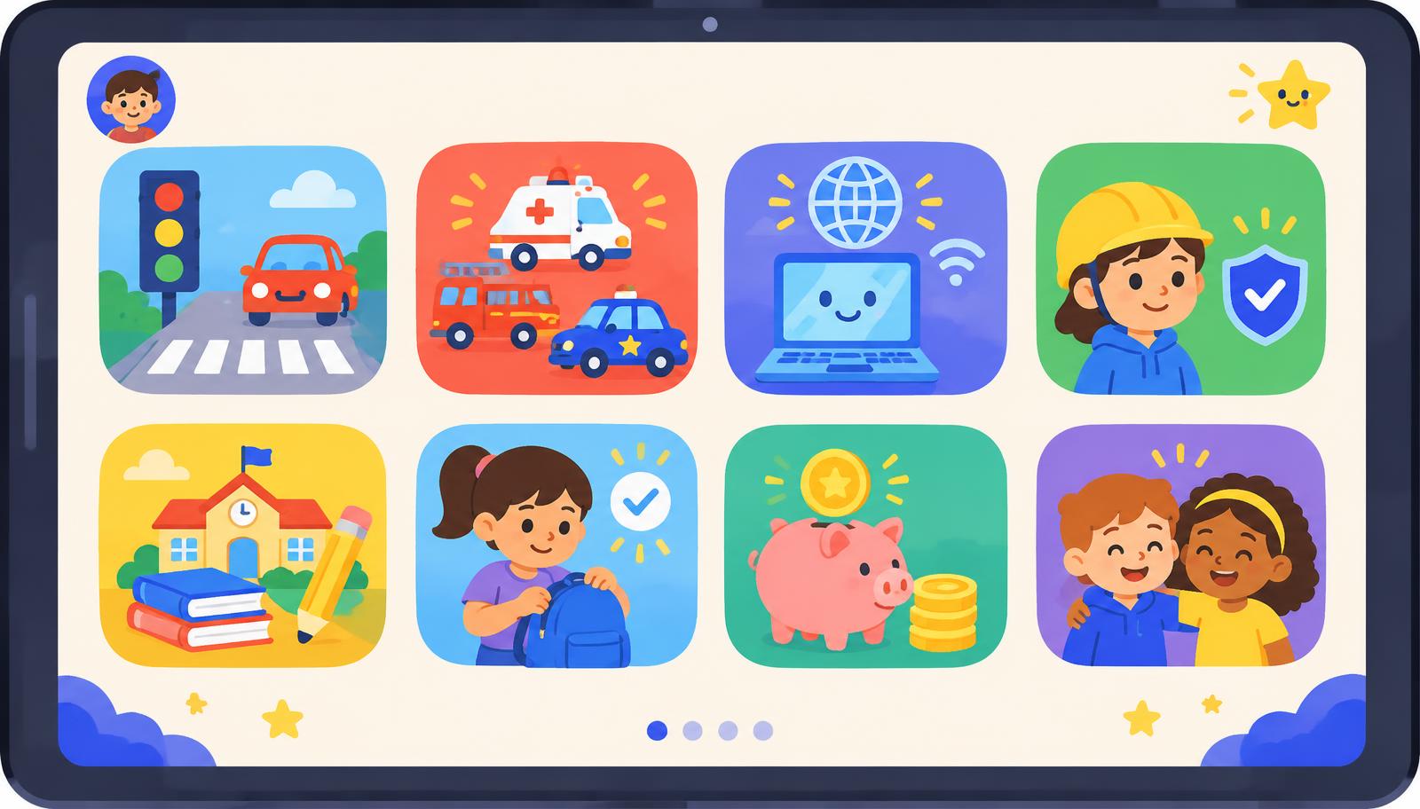 Startseite der App mit den acht Lernwelten